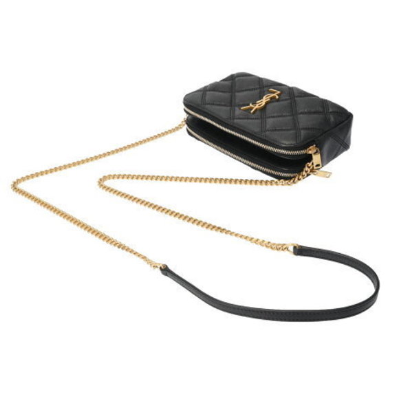 SAINT LAURENT Becky Double Zip Chain Black Leather Shoulder Bag - Picture 3 of 12
